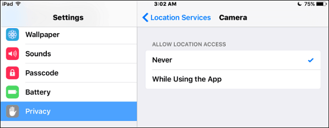 Υπηρεσίες τοποθεσίας κάμερας iOS