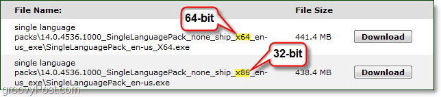 κατεβάστε το πακέτο γλώσσας 32-bit ή 64-bit για γραφείο