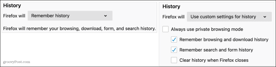 Ρυθμίσεις ιστορικού στον Firefox