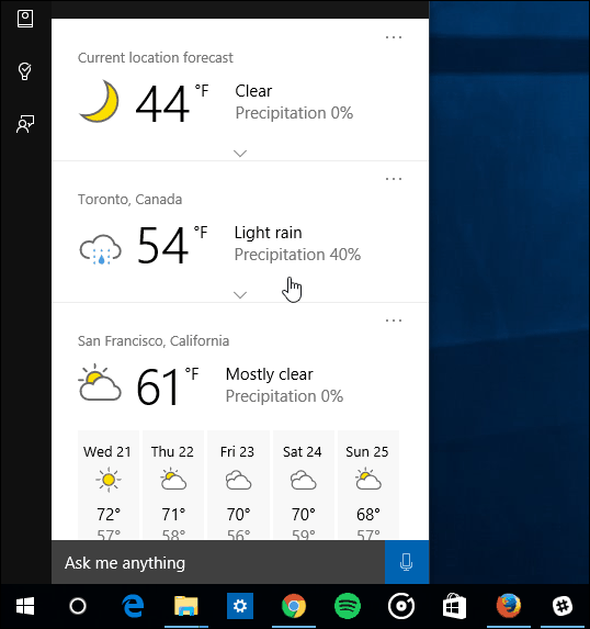 πολλαπλές πόλεις Cortana Weather