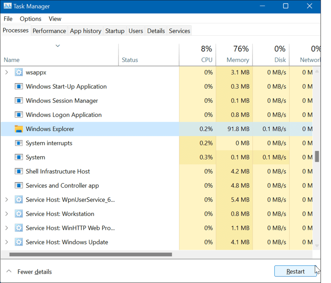 Κάντε επανεκκίνηση των ρυθμίσεων επαναφοράς της γραμμής εργασιών του Windows Explorer στα Windows 11