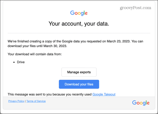 google takeout email