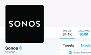 Ο λογαριασμός Sonos Twitter επαληθεύεται και εμφανίζει το μπλε σήμα επαληθευμένου Twitter.