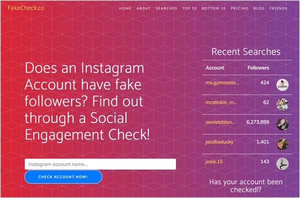 Ελέγξτε για ψεύτικους οπαδούς Instagram με το FakeCheck.co.