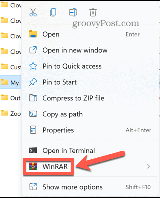 Windows 11 μενού περιβάλλοντος winrar