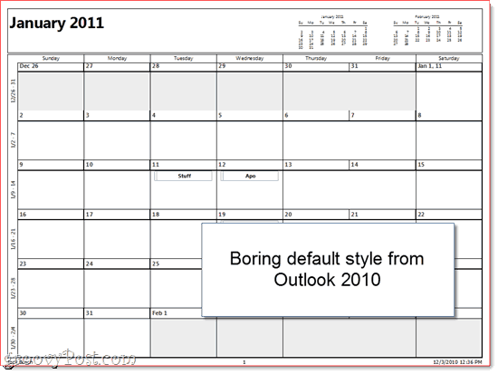 Εκτυπωμένο ημερολόγιο του Outlook