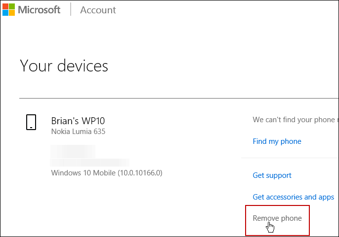 Κατάργηση του λογαριασμού Microsoft Device