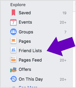 Κάντε κλικ στην επιλογή Facebook Friend Lists.
