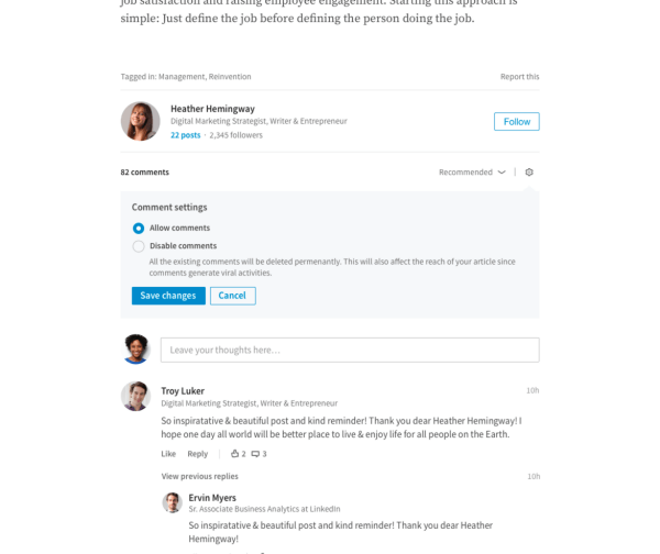 Το LinkedIn παρουσίασε τη δυνατότητα για τους εκδότες να διαχειρίζονται άμεσα τα σχόλια στα άρθρα τους.