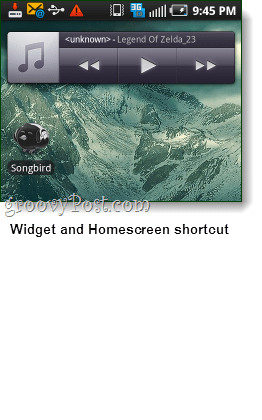 το widget του τραγουδιού του Android και το στιγμιότυπο οθόνης