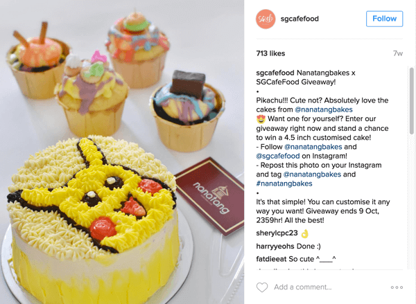 Το Café Food της Σιγκαπούρης προώθησε το δώρο Nanatang Bakes μέσω του λογαριασμού τους στο Instagram.