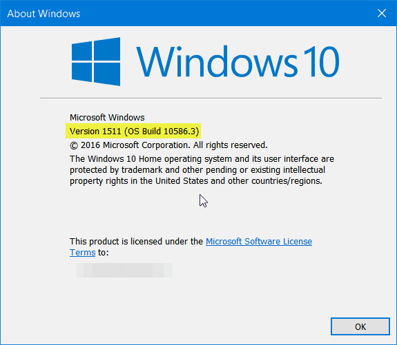 Windows 10 έκδοση 1511