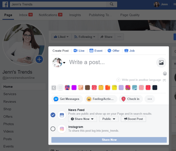 Πώς να κάνετε cross-post στο Instagram από το Facebook στην επιφάνεια εργασίας, βήμα 2, επιλογή για cross-post στο Instagram από την ανάρτηση στο Facebook