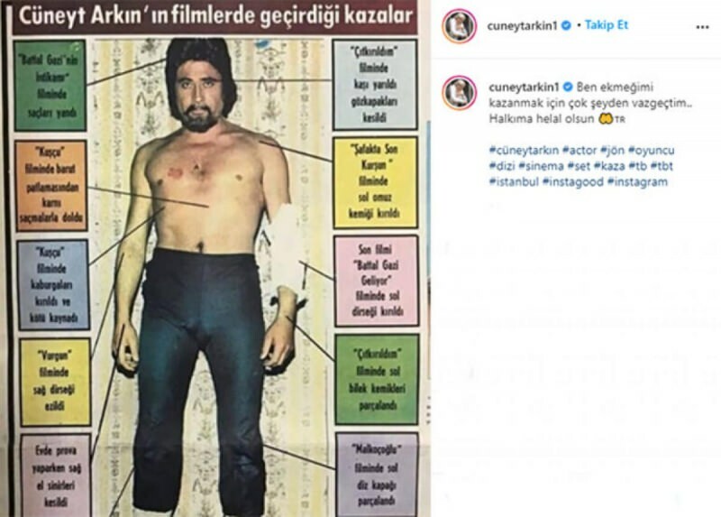 Ο κύριος ηθοποιός του Yeşilçam Cüneyt Arkın δημοσίευσε τα κινηματογραφικά του ατυχήματα