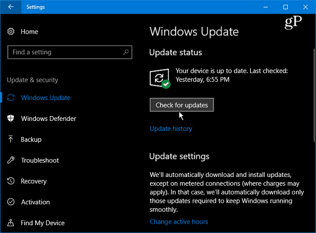 1 Windows 10 Έλεγχος για ενημερώσεις