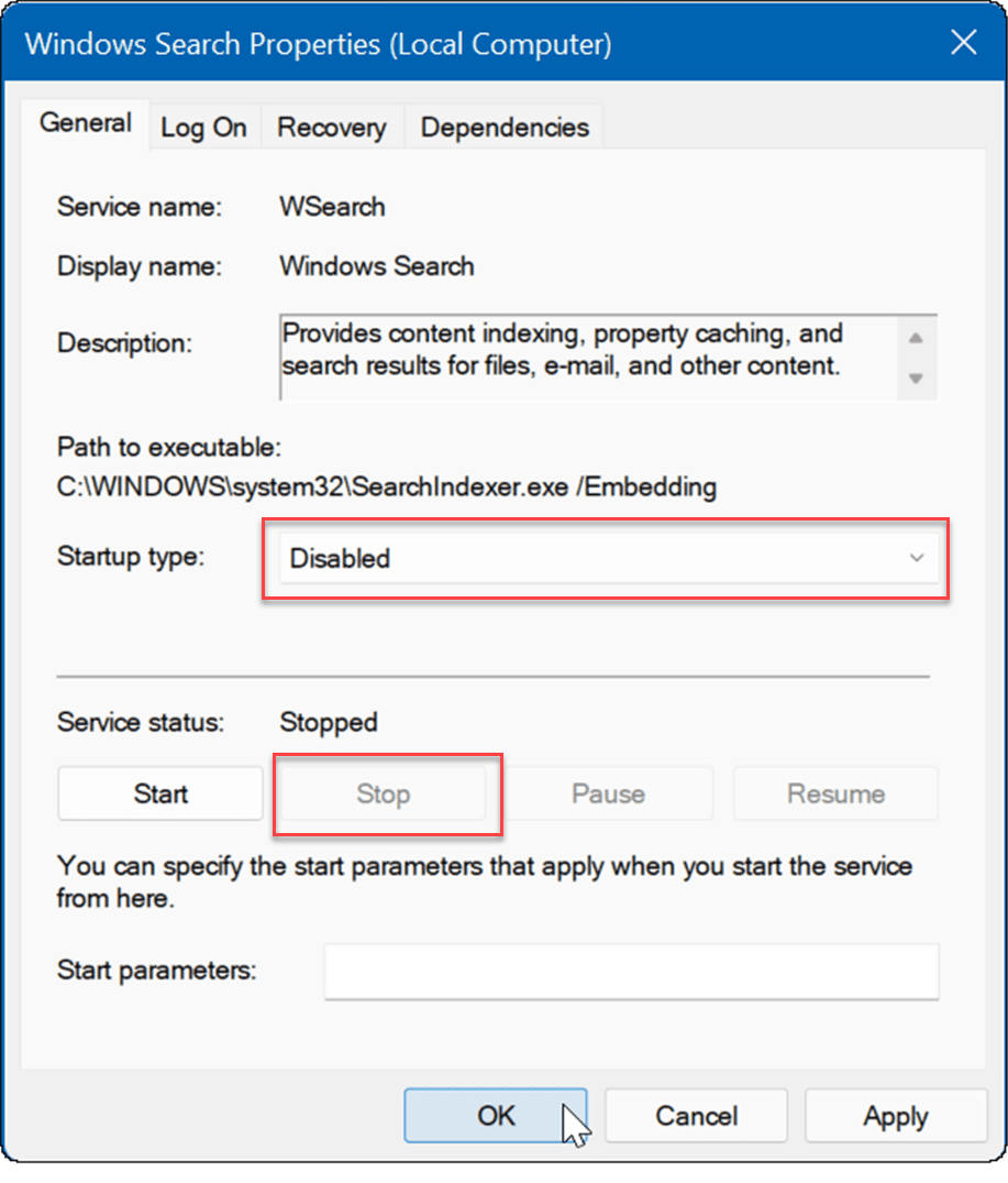 διαχείριση της ευρετηρίασης αναζήτησης στα Windows 11