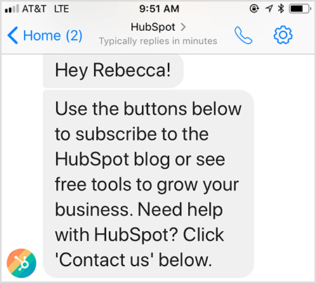 Το μήνυμα καλωσορίσματος του HubSpot μέσω chatbot σάς επιτρέπει να επικοινωνείτε με έναν άνθρωπο.