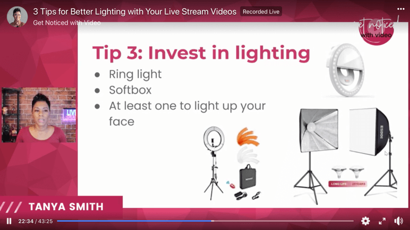 στιγμιότυπο οθόνης συμβουλών φωτισμού βίντεο για τη βελτίωση των μεταδόσεων ζωντανής ροής