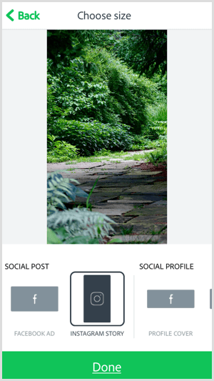 Επιλέξτε ένα μέγεθος με την εφαρμογή για κινητά Adobe Spark Post.