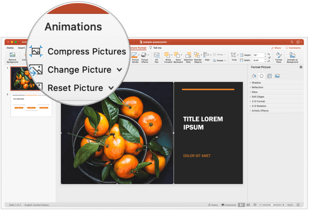 Το PowerPoint Mac συμπιέζει εικόνες