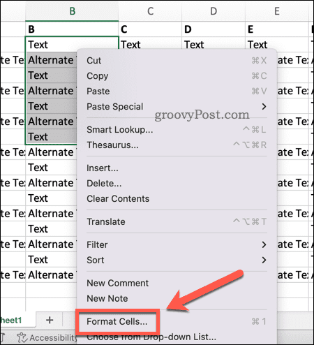 Ανοίξτε τη μορφή κελιών στο Excel