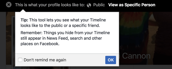 Χρησιμοποιήστε τη δυνατότητα Προβολή ως για να δείτε πώς εμφανίζεται το προφίλ σας στο Facebook σε άλλους.