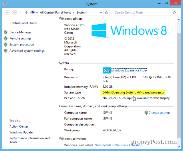 Τύπος συστήματος των Windows 8