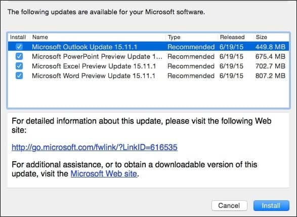 Το Office 2016 για Mac Update KB3074179