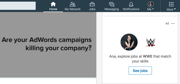 Παράδειγμα στοχευμένης δυναμικής διαφήμισης LinkedIn.