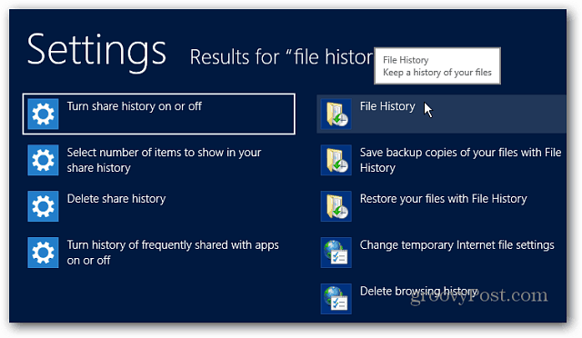Ρυθμίσεις ιστορικού αρχείων Αναζήτηση στα Windows 8