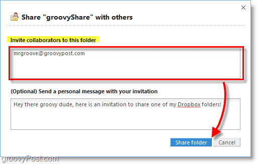 Στιγμιότυπο οθόνης Dropbox - προσκαλέστε τους ανθρώπους να χρησιμοποιούν το φάκελο κοινόχρηστων στοιχείων