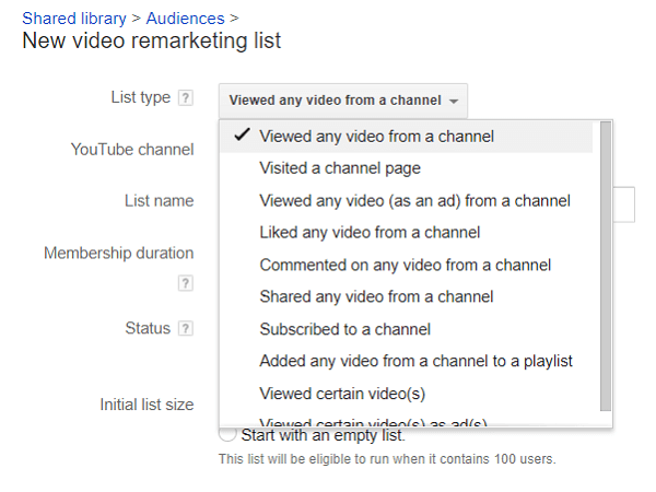 Μπορείτε να χωρίσετε τις λίστες σας με τους θεατές του YouTube για επαναληπτικό μάρκετινγκ.