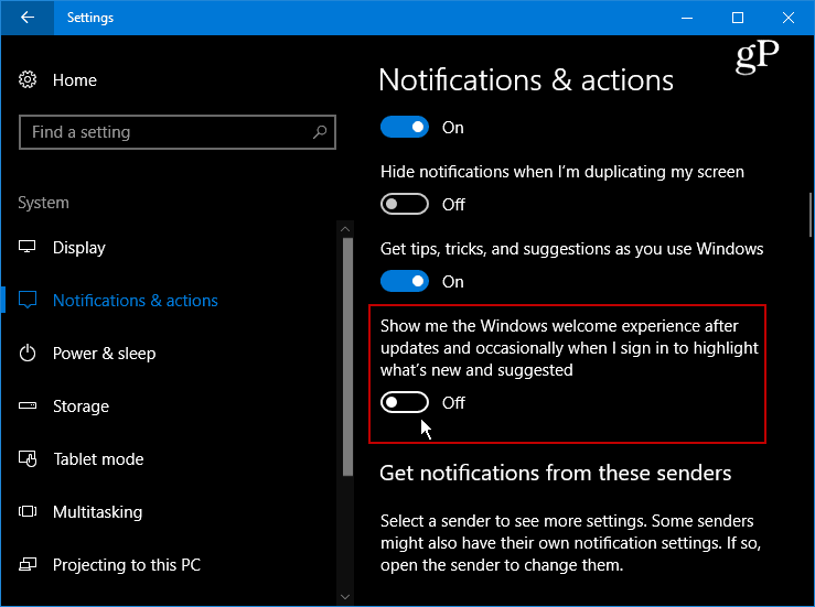 Απόκρυψη της ενοχλητικής οθόνης υποδοχής των Windows 10 μετά τις ενημερώσεις