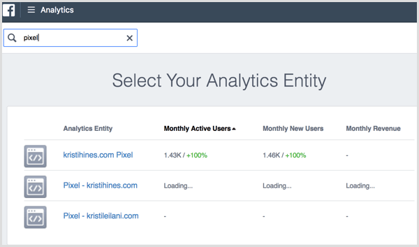 Ιστότοπος Facebook Analytics