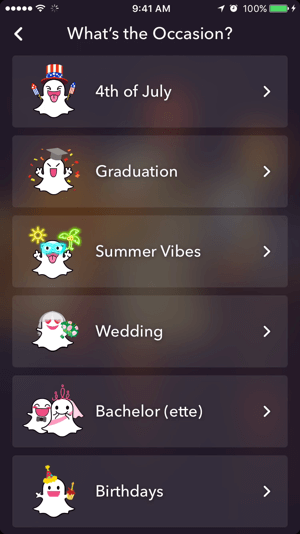 Επιλέξτε ένα θέμα για το φίλτρο Snapchat.