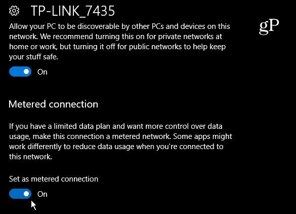 Ρύθμιση σύνδεσης Windows 10 Ethernet Metered Connection