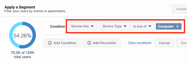 πώς να εφαρμόσετε το τμήμα στα δεδομένα του Facebook Analytics