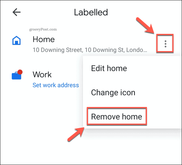 Κατάργηση μιας αποθηκευμένης διεύθυνσης σπιτιού στους Χάρτες Google για κινητά