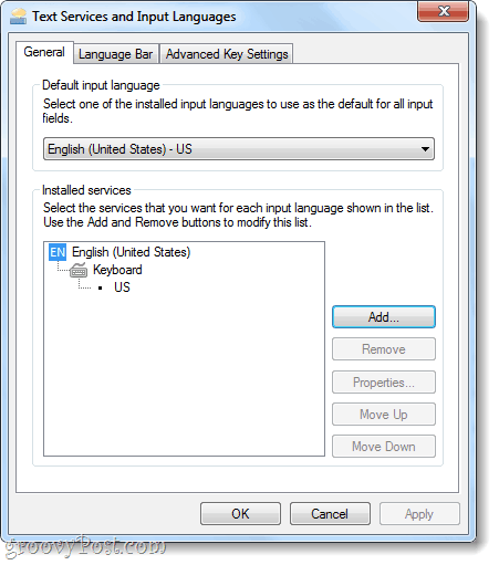 τις υπηρεσίες κειμένου και τις γλώσσες εισαγωγής στα Windows 7