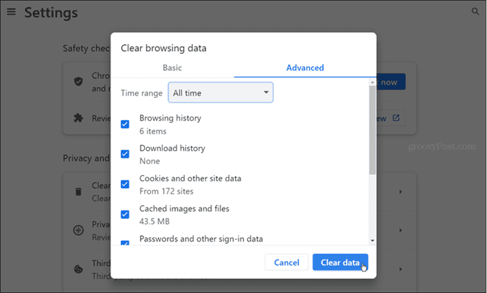 διαγραφή δεδομένων περιήγησης στο Chrome