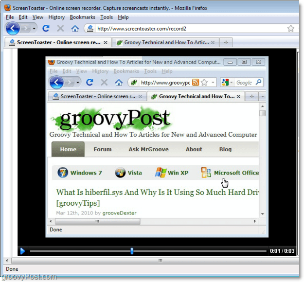 προβολή της οθόνης καταγραφής screentoaster capture video preview