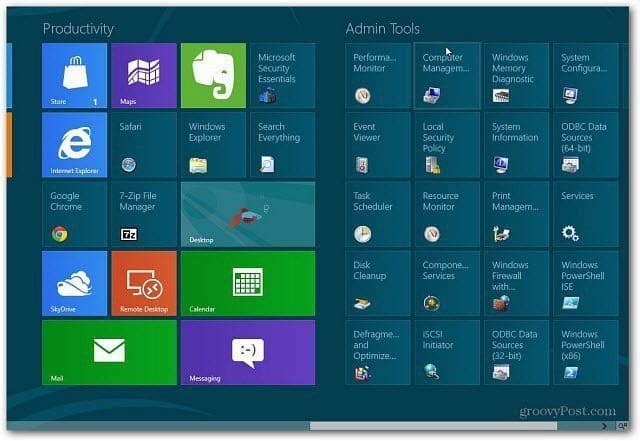 Προσθέστε τα Εργαλεία διαχείρισης στην Αρχική οθόνη των Windows 8