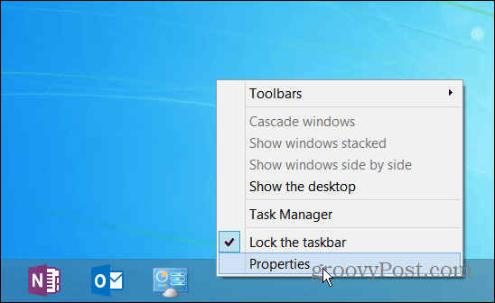 Ιδιότητες της γραμμής εργασιών Windows 8.1