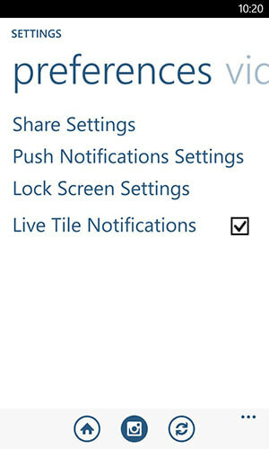 Επιλογές ειδοποίησης εφαρμογής Windows Phone Instagram
