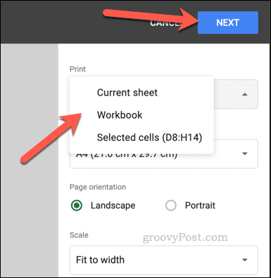 Επιλέξτε περιοχή εκτύπωσης στα Φύλλα Google