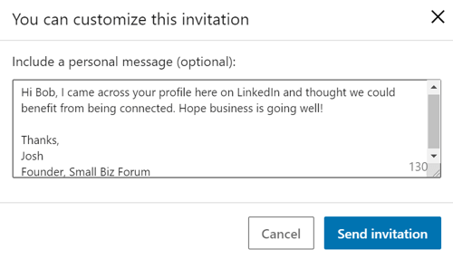 Προσαρμογή μηνυμάτων LinkedIn, βήμα 4.
