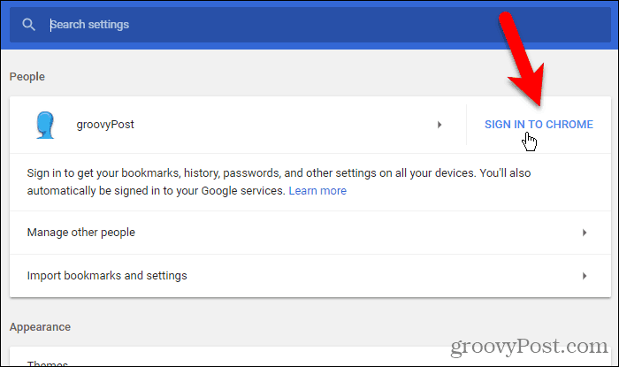 Κάντε κλικ στην επιλογή Σύνδεση στο Chrome στα Windows