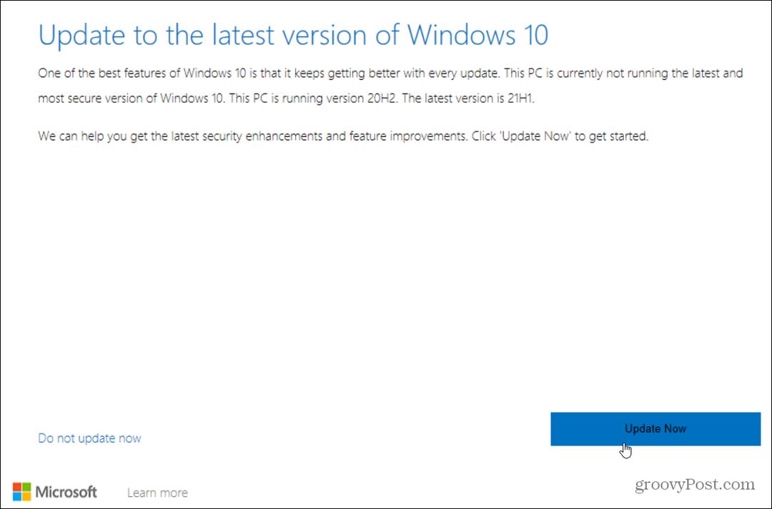 ενημέρωση στην πιο πρόσφατη έκδοση των Windows 10
