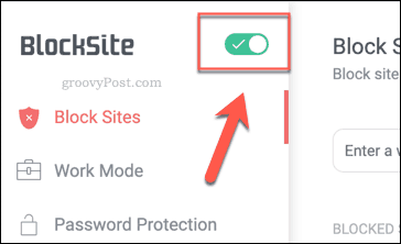 Το κουμπί ενεργοποίησης BlockSite στο Chrome