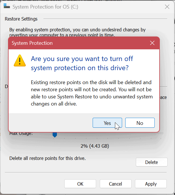 Προστασία συστήματος για μονάδες δίσκου στα Windows 11